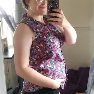 VINTAGE 100% Cotton Mixed Blues Pink & Blue Floral Tank Top M